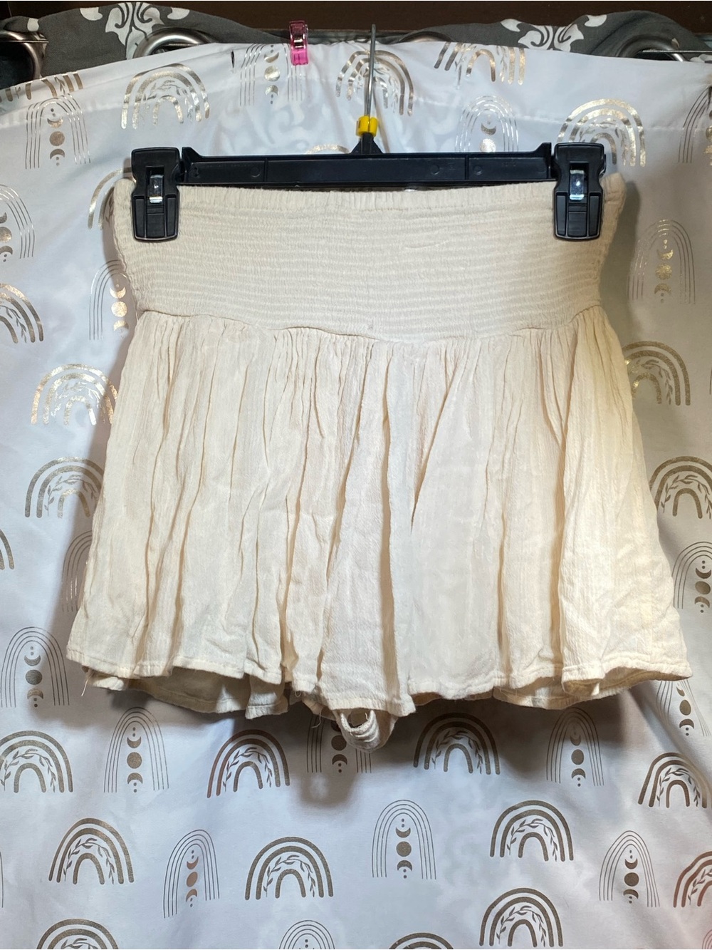 Womens Cream Smocked Waist Skort